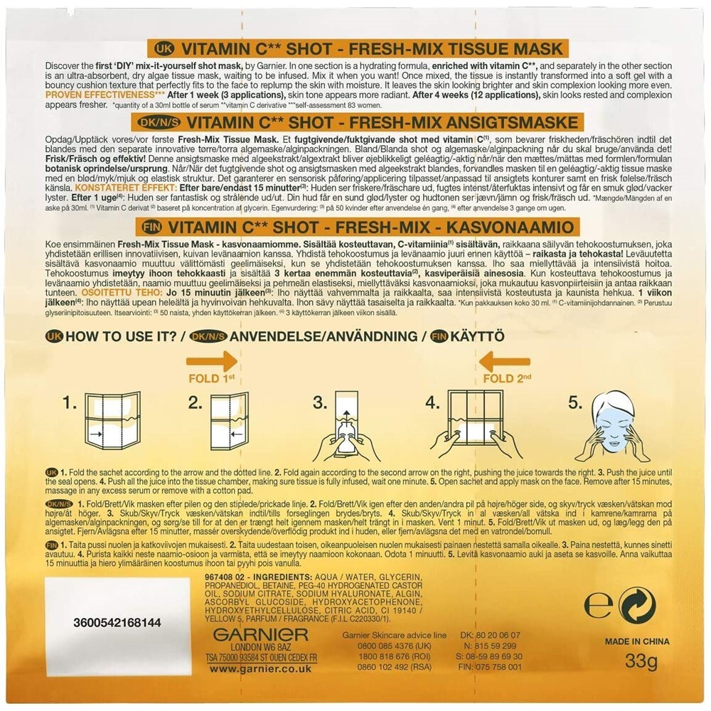 GARNIER - SKIN ACTIVE VITAMIN-C Shot Fresh Mix Tissue Mask - 1τεμ.