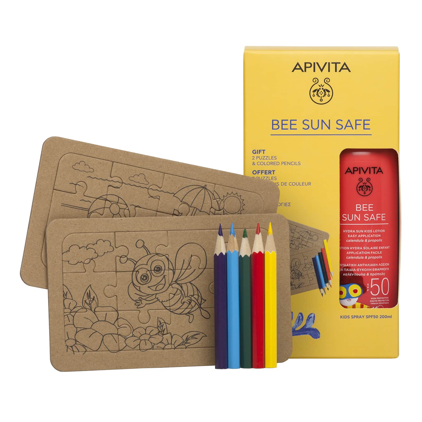 APIVITA - PROMO PACK BEE SUN SAFE Ενυδατική Αντηλιακή Λοσιόν για παιδιά SPF50 - 200ml ΜΕ ΔΩΡΟ 2 Παζλ & Ξυλομπογιές