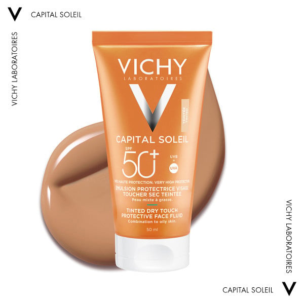VICHY - CAPITAL SOLEIL Αντηλιακή Κρέμα Προσώπου Dry Touch με Χρώμα SPF50+ για Ματ Αποτέλεσμα - 50ml