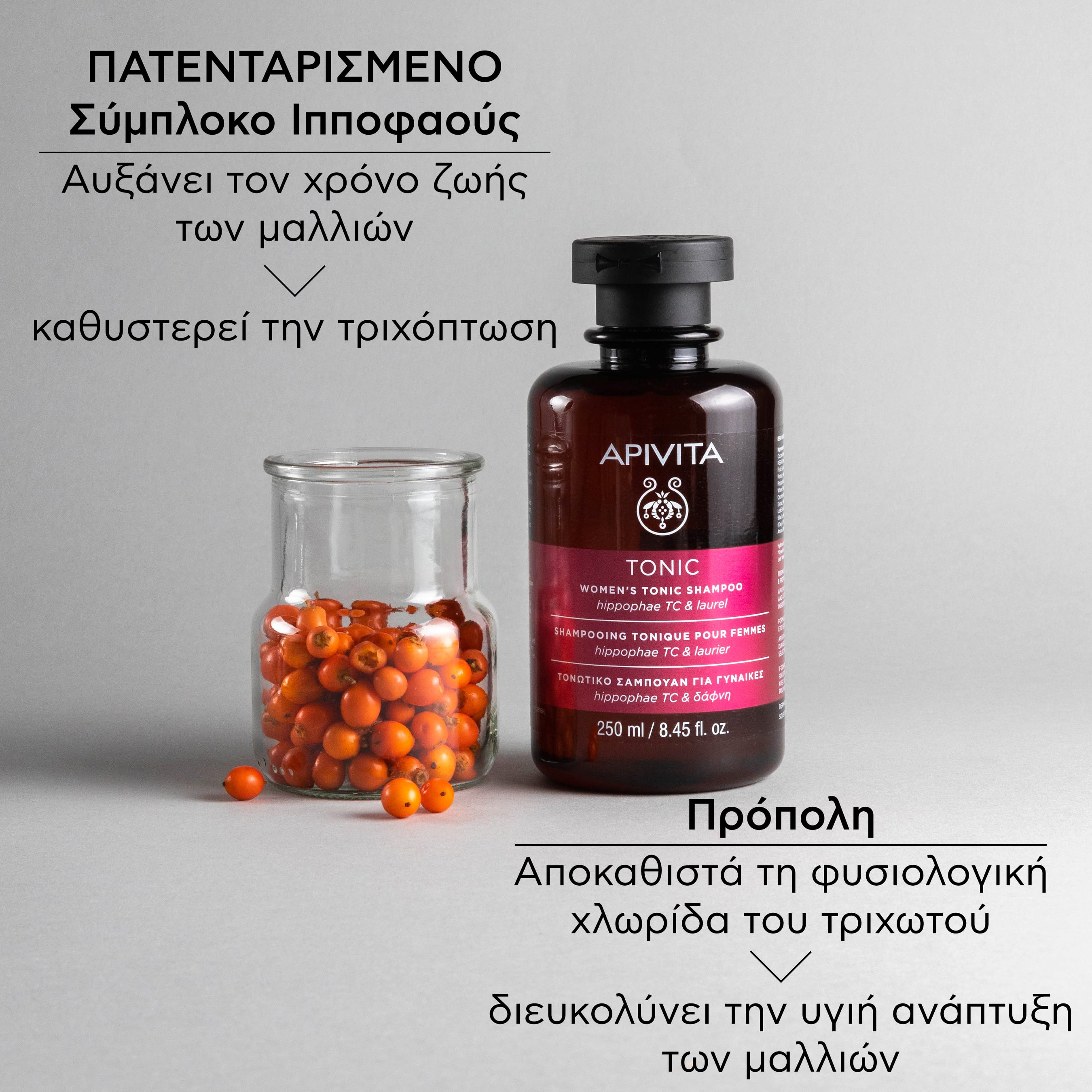 APIVITA - Τονωτικό Σαμπουάν κατά της Τριχόπτωσης για Γυναίκες με Hippophae TC & Δάφνη - 250ml