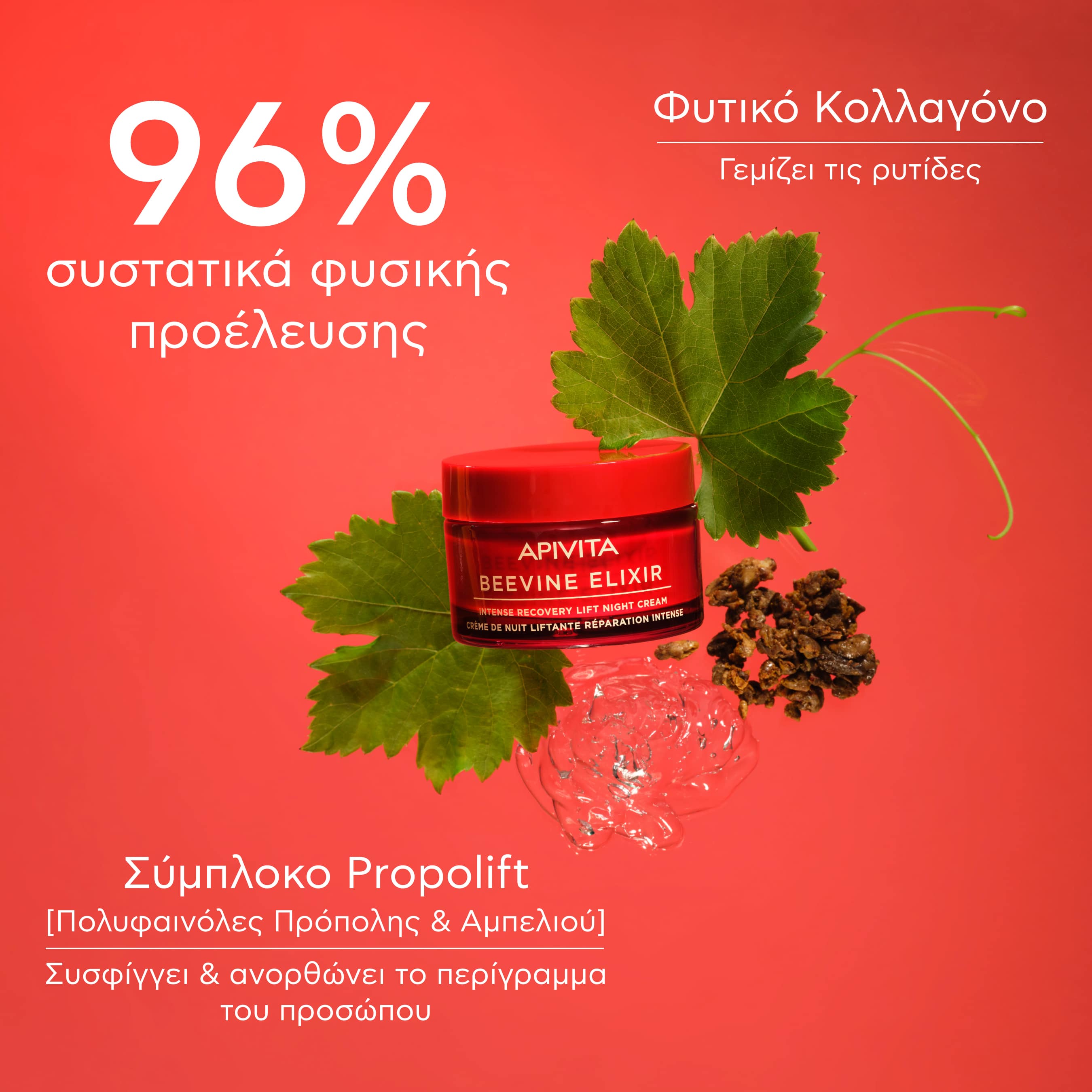 APIVITA - BEEVINE ELIXIR Κρέμα Νύχτας Εντατικής Επανόρθωσης & Lifting με πατενταρισμένο σύμπλοκο Prοpolift & φυτικό κολλαγόνο - 50ml