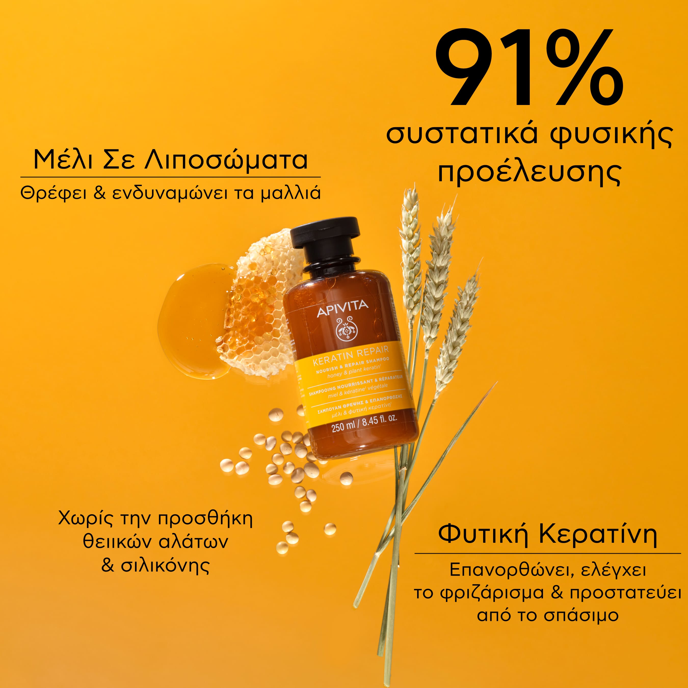 APIVITA - Σαμπουάν Θρέψης & Επανόρθωσης με μέλι & φυτική κερατίνη - 250ml