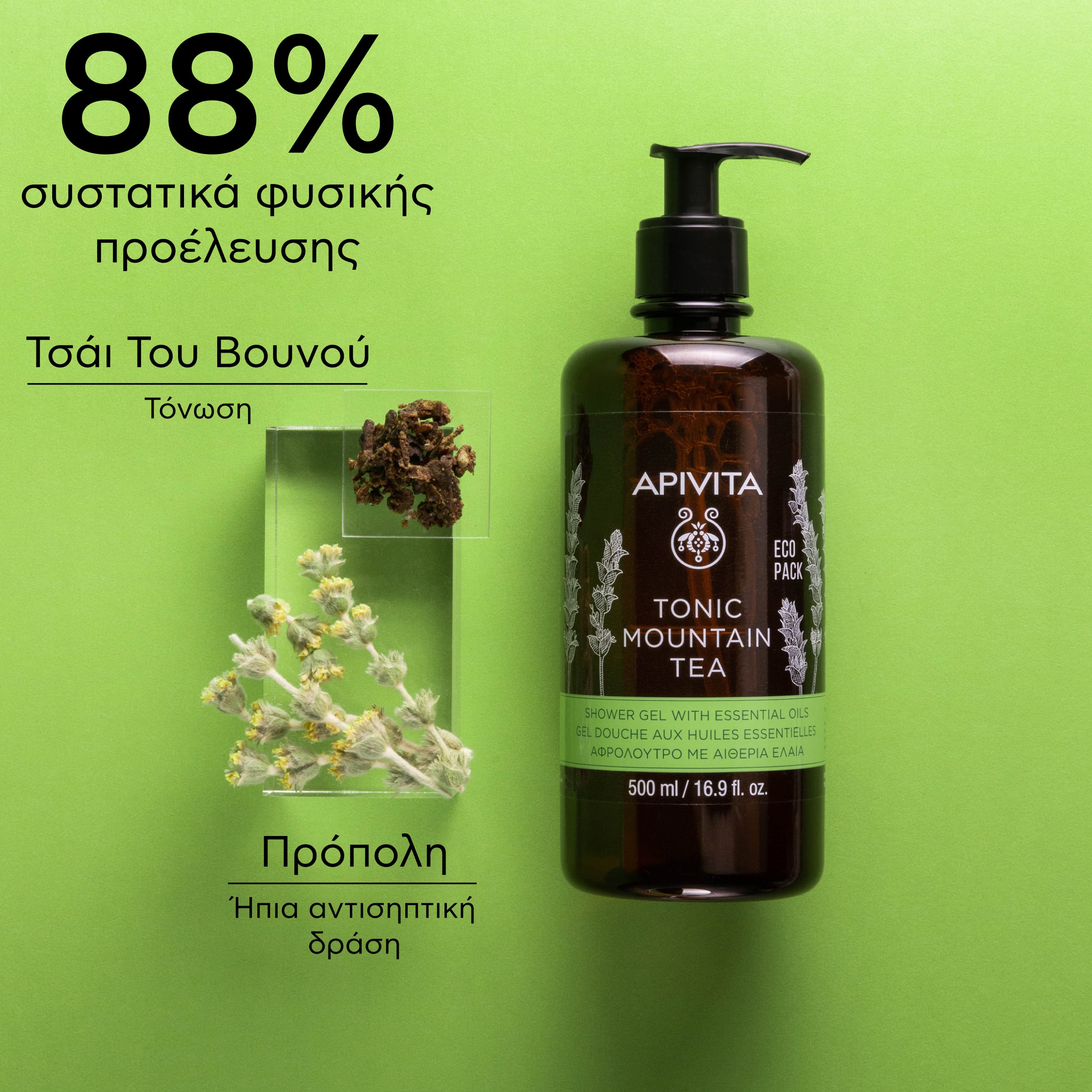 APIVITA - TONIC MOUNTAIN TEA Αφρόλουτρο με Αιθέρια Έλαια - 500ml