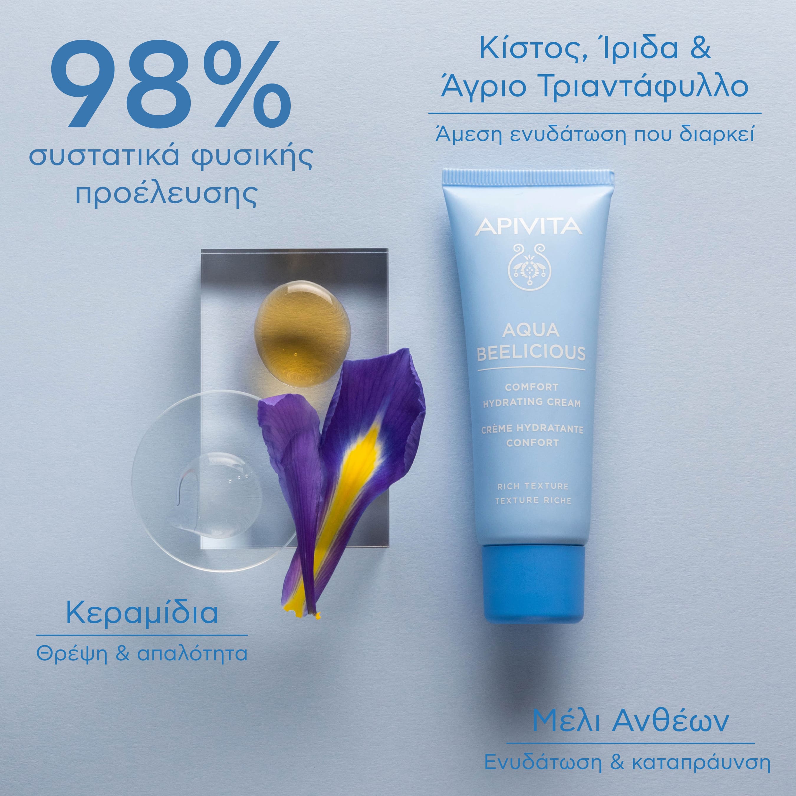APIVITA - AQUA BEELICIOUS Απαλή Κρέμα Ενυδάτωσης Πλούσιας Υφής - 40ml