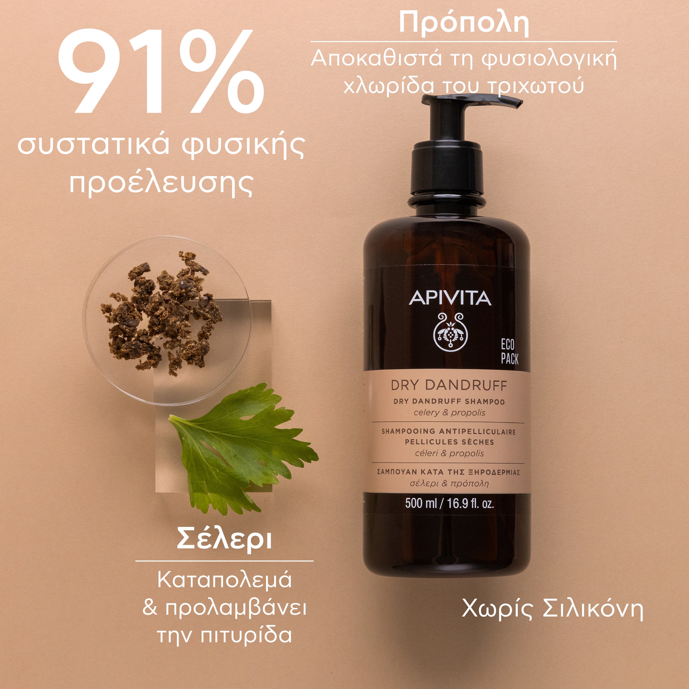 APIVITA - ECO PACK Σαμπουάν κατά της Ξηροδερμίας με Σέλερι & Πρόπολη - 500ml
