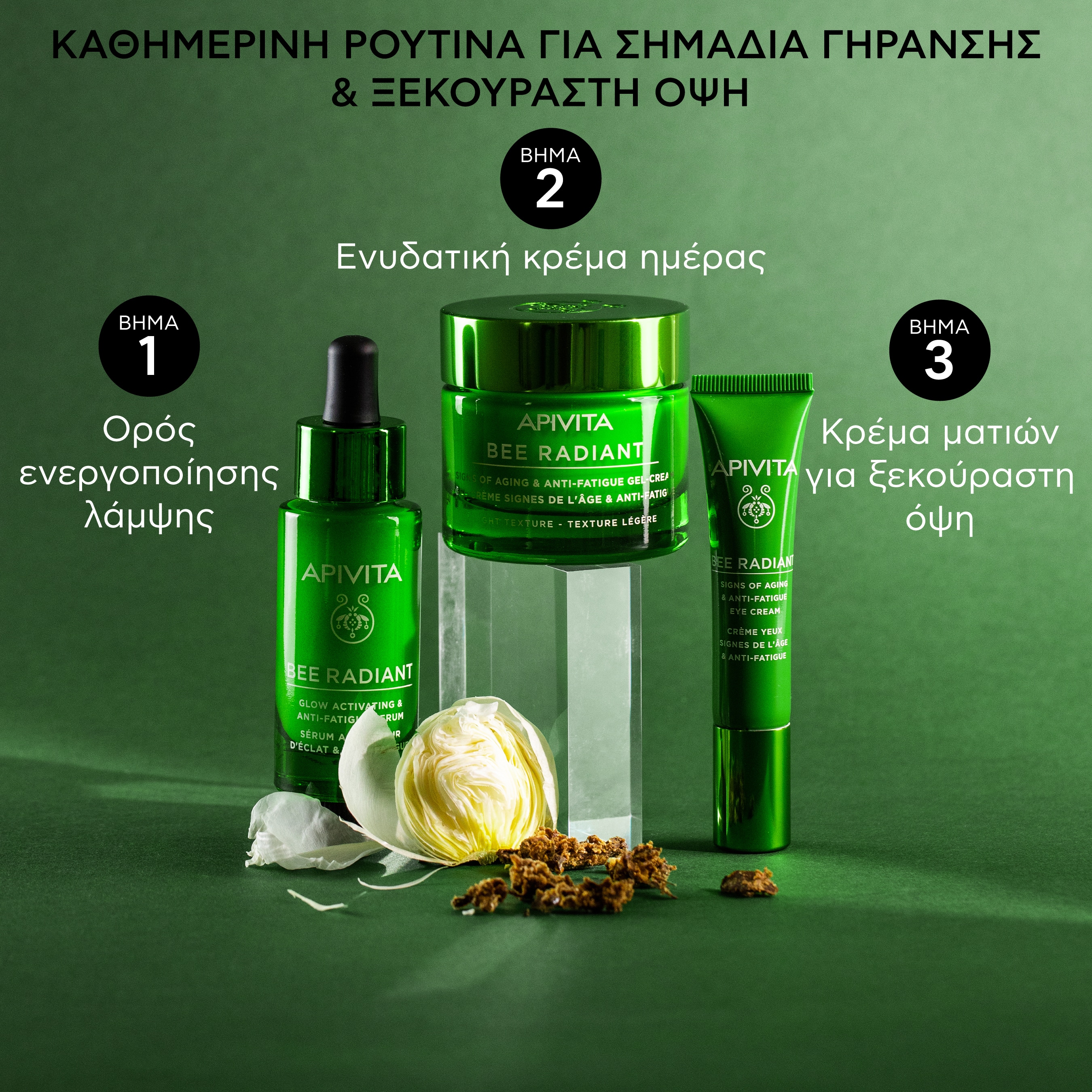 APIVITA - BEE RADIANT Κρέμα-Gel για Σημάδια Γήρανσης & Ξεκούραστη Όψη με Λευκή Παιώνια & Πατενταρισμένη Πρόπολη (ελαφριά υφή) - 50ml