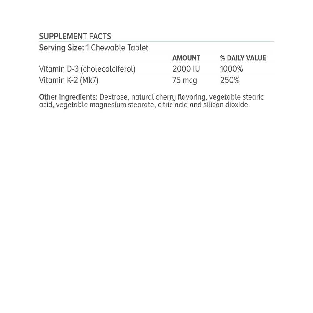 NATURAL VITAMINS - VIT D-3 2000IU+K2 75μg- 90chew.tabs