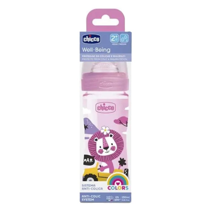 CHICCO - WELL BEING Πλαστικό Μπιμπερό ΘΣ 2m+ (ροζ) - 250ml