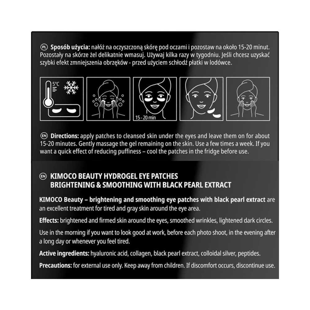 KIMOCO - Μάσκα Ματιών (patches) για Λάμψη και Λείανση με Εκχύλισμα Μαύρης Πέρλας - 60τμχ