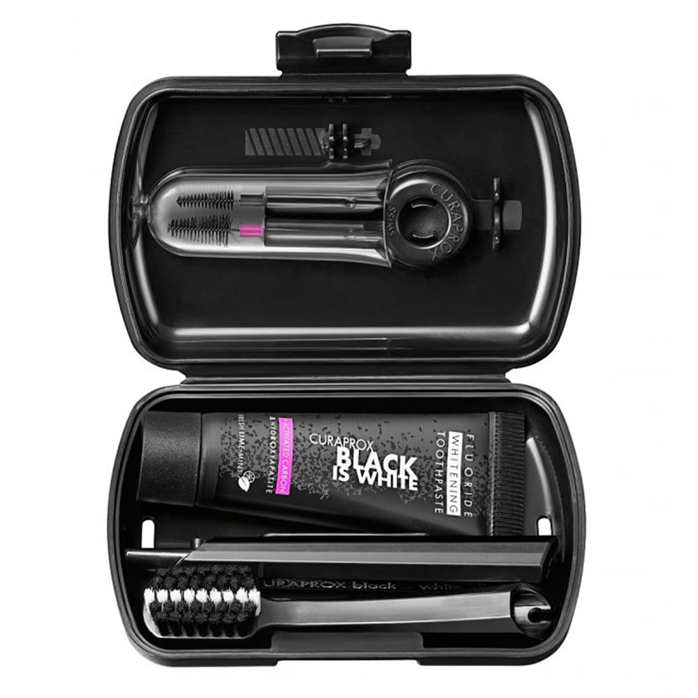 CURAPROX - TRAVEL SET BLACK IS WHITE Oδοντοκρεμα - 10ml, Οδοντόβουρτσα & Μεσοδόντιο Βουρτσάκι