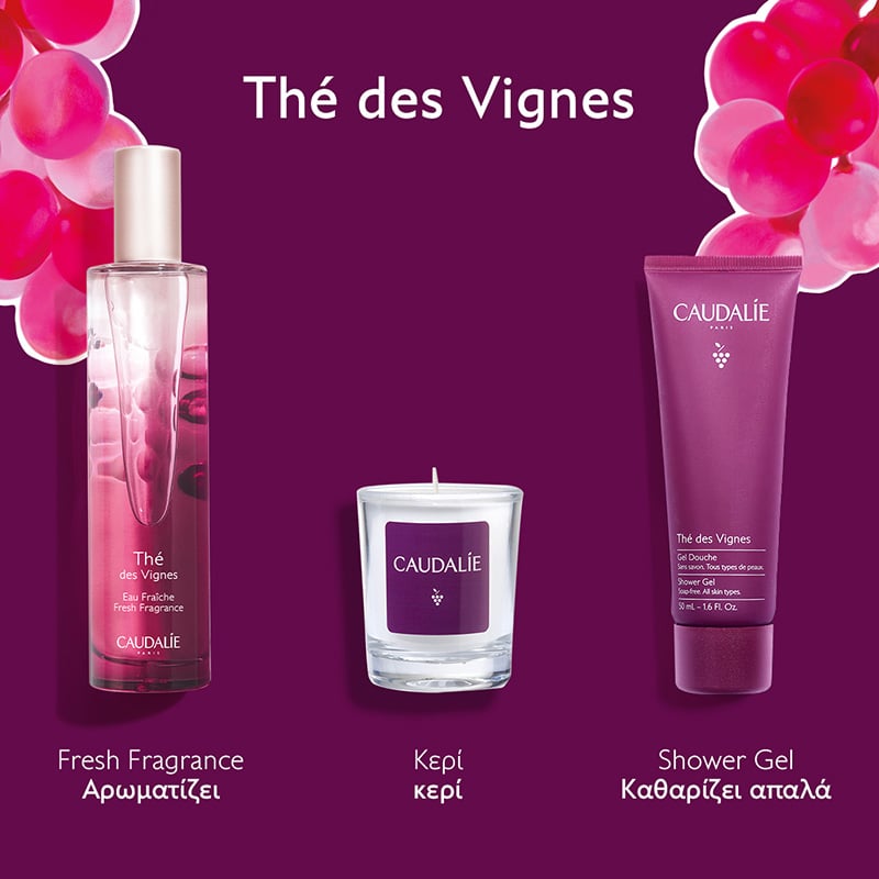 CAUDALIE - PROMO PACK THE DES VIGNES Eau Fraiche - 50ml ΜΕ ΔΩΡΟ Αρωματικό κερί - 35g & Gel Douche - 50ml