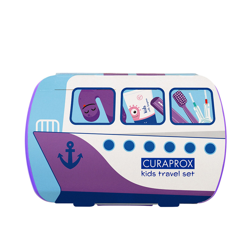 CURAPROX - TRAVEL SET Μωβ Οδοντόβουρτσα Kids Ultra Soft (4-12 ετών), Οδοντόκρεμα με γεύση καρπούζι - 10ml & Μεσοδόντια Βουρτσάκια (06-τυρκουάζ & 07-κόκκινο)