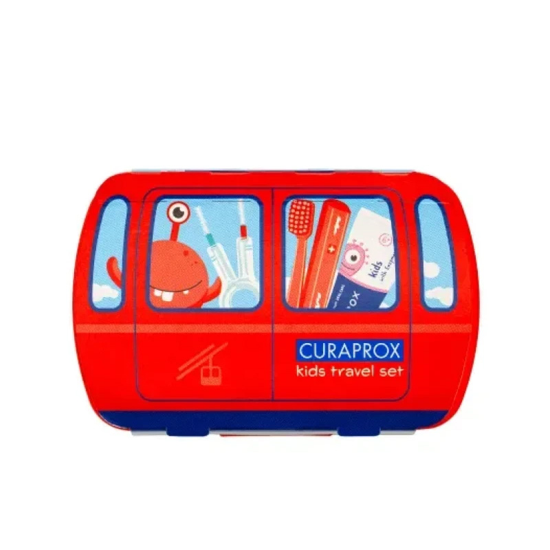 CURAPROX - TRAVEL SET Κόκκινο Οδοντόβουρτσα Kids Ultra Soft (4-12 ετών), Οδοντόκρεμα με γεύση καρπούζι - 10ml & Μεσοδόντια Βουρτσάκια (06-τυρκουάζ & 07-κόκκινο)