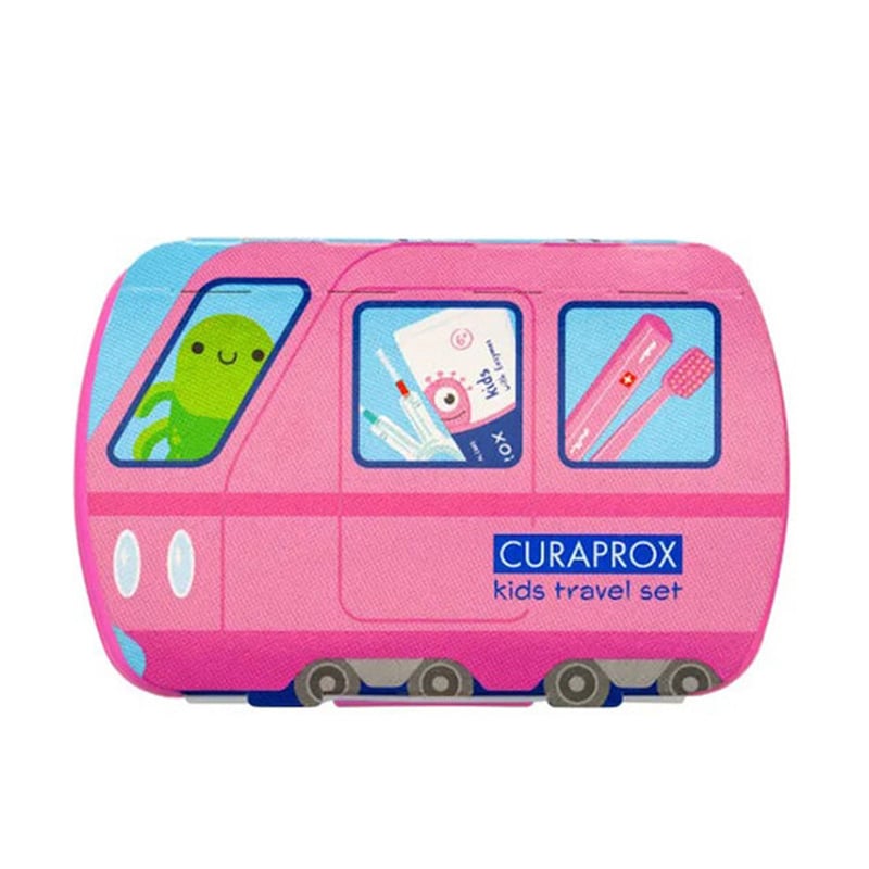 CURAPROX - TRAVEL SET Ροζ Οδοντόβουρτσα Kids Ultra Soft (4-12 ετών), Οδοντόκρεμα με γεύση καρπούζι - 10ml & Μεσοδόντια Βουρτσάκια (06-τυρκουάζ & 07-κόκκινο)