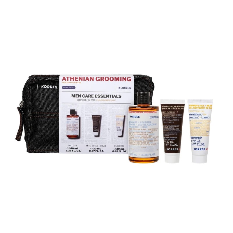 KORRES - PROMO PACK ATHENIAN GROOMING Eau de Cologne - 100ml, Κρέμα Αντιγήρανσης - 20ml & Καθαριστικό για Πρόσωπο & Γένια - 20ml