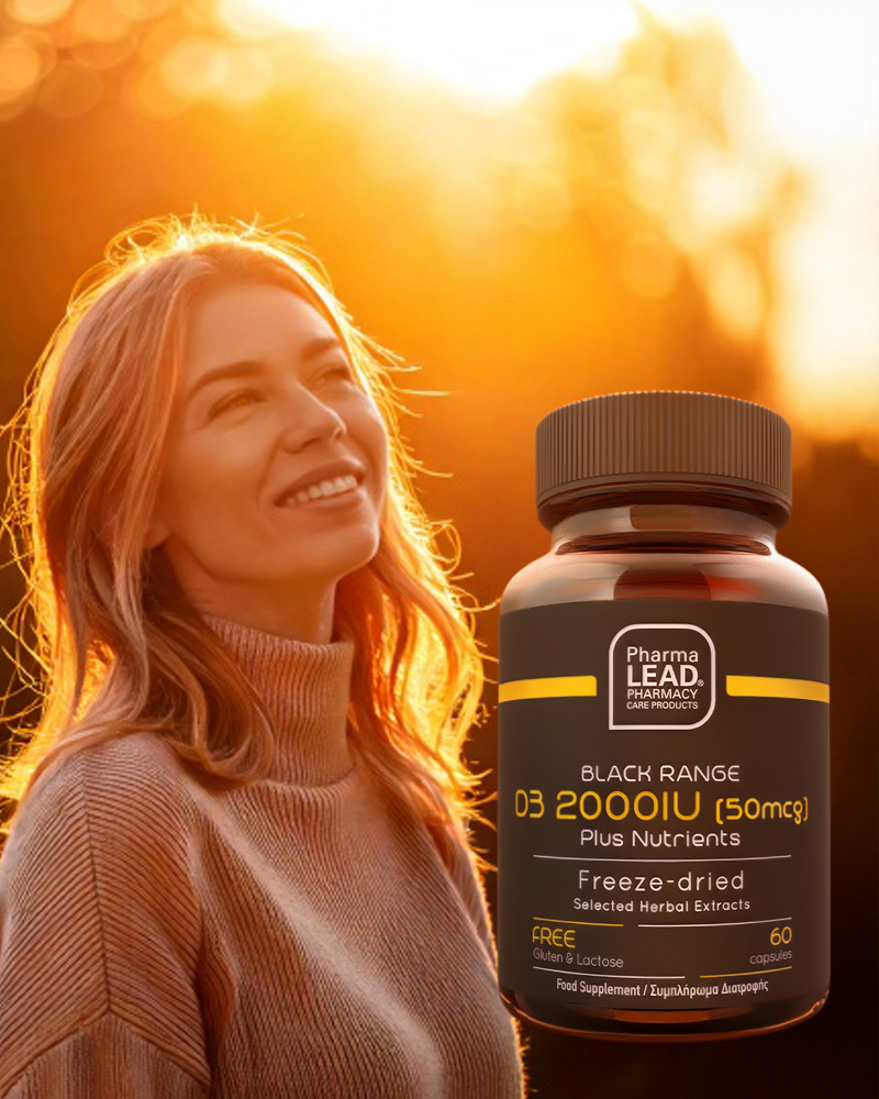 PHARMALEAD - BLACK RANGE D3 2000IU Plus Nutrients Συμπλήρωμα διατροφής με βιταμίνη D, βιταμίνη Κ, Bioperine® και λυοφιλιωμένα φυτικά εκχυλίσματα - 60caps
