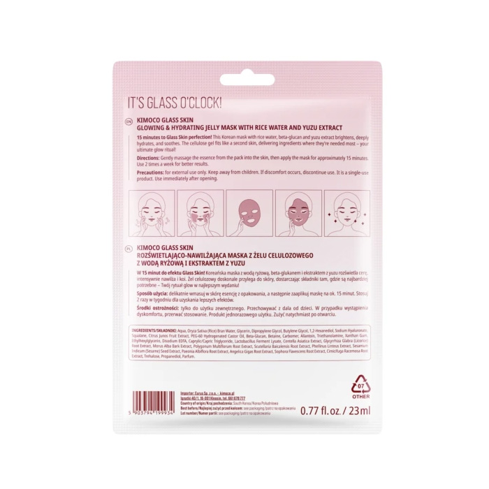 KIMOCO - GLASS SKIN Jelly Sheet Mask Μάσκα Προσώπου για Λάμψη και Ενυδάτωση - 23ml
