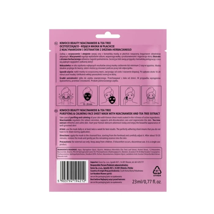 KIMOCO - Niacinamide Mask Μάσκα Προσώπου με Καταπραυντική δράση με νιασιναμίδη - 23ml