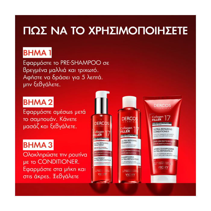 VICHY - DERCOS Collagen Filler 17 Intense Repairing Fortifying Pre-Shampoo Kατά της τριχόπτωσης και της θραύσης των μαλλιών - 150ml
