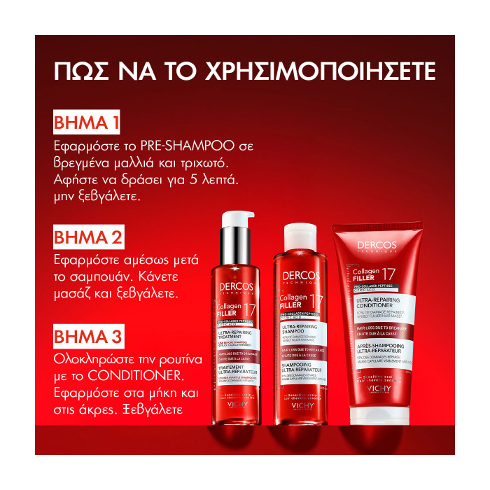 VICHY - DERCOS Collagen 17 Filler Shampoo Σαμπουάν για δράση κατά της τριχόπτωσης και της θραύσης των μαλλιών - 200ml