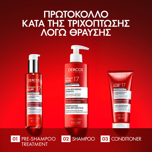 VICHY - DERCOS Collagen 17 Filler Shampoo Σαμπουάν για δράση κατά της τριχόπτωσης και της θραύσης των μαλλιών - 400ml
