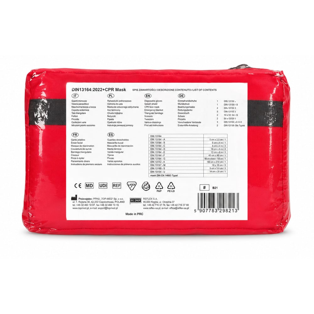 REFEX - First Aid Kit Φαρμακείο Αυτοκινήτου DIN 13164:2022 με μάσκα CPR Κόκκινο