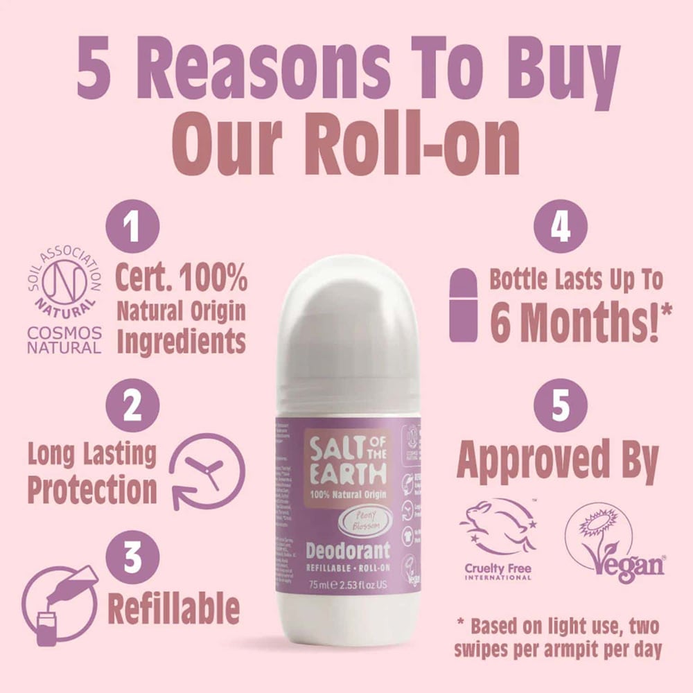 SALT OF THE EARTH - Peony & Blossom Επαναγεμιζόμενο Αποσμητικό Roll-On (vegan) - 75ml