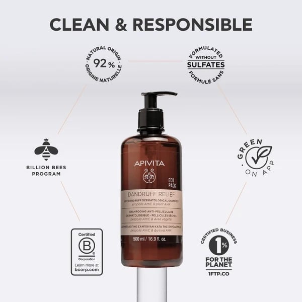 APIVITA - Eco Pack Δερματολογικό Σαμπουάν κατά της Ξηροδερμίας με propolis AC & φυτικό AHA - 500ml