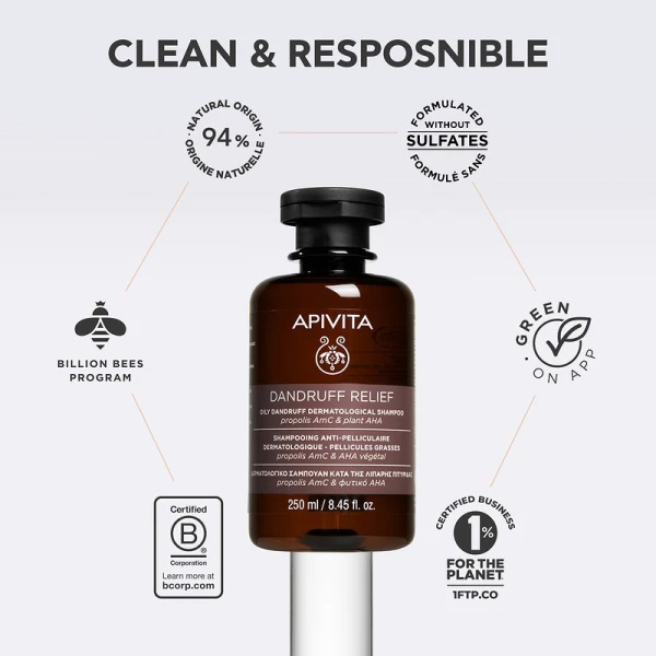 APIVITA - Δερματολογικό Σαμπουάν κατά της Λιπαρής Πιτυρίδας με propolis AmC & φυτικό AHA - 250ml