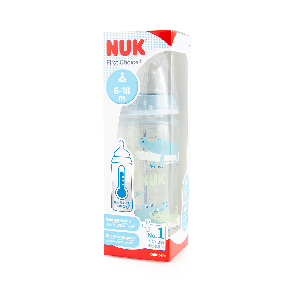 NUK - FIRST CHOICE+ Πλαστικό Μπιμπερό Θηλή Σιλικόνης με Δείκτη Ελέγχου Θερμοκρασίας 6-18m - 300ml