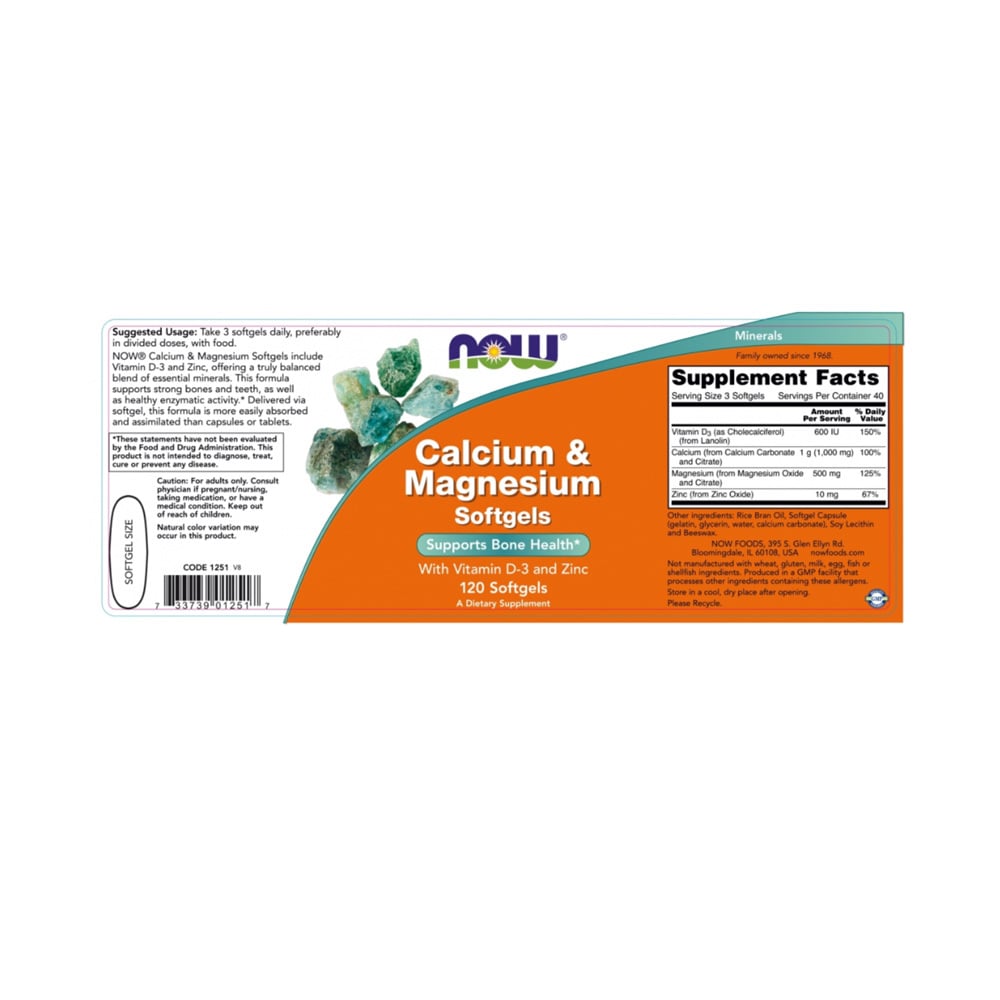 NOW - Calcium & Magnesium With Vitamin D3 & Zinc - 120softgels