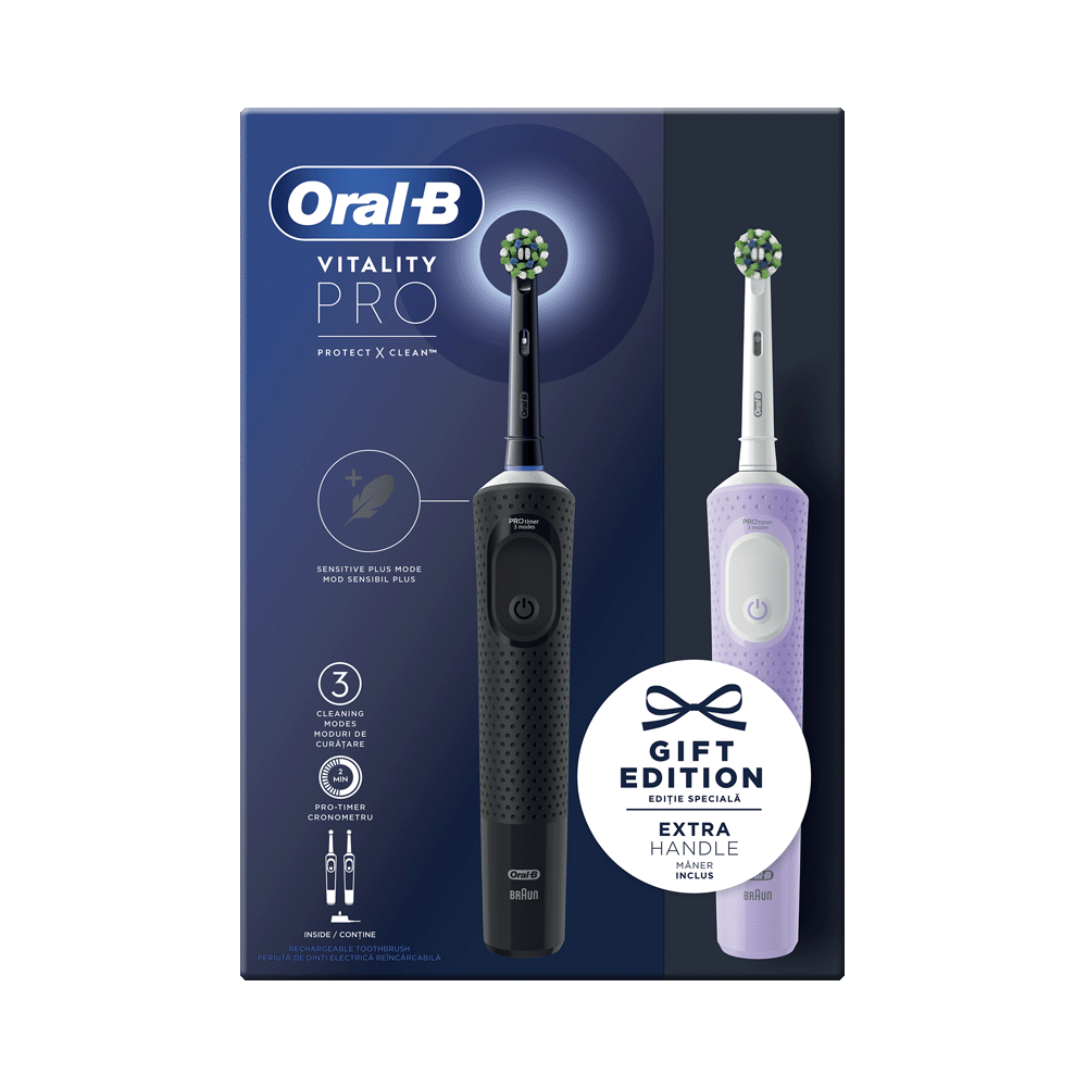 ORAL-B - PROMO PACK VITALITY PRO Ηλεκτρική Οδοντόβουρτσα (black) ΜΕ ΔΩΡΟ Extra Handle (ροζ)