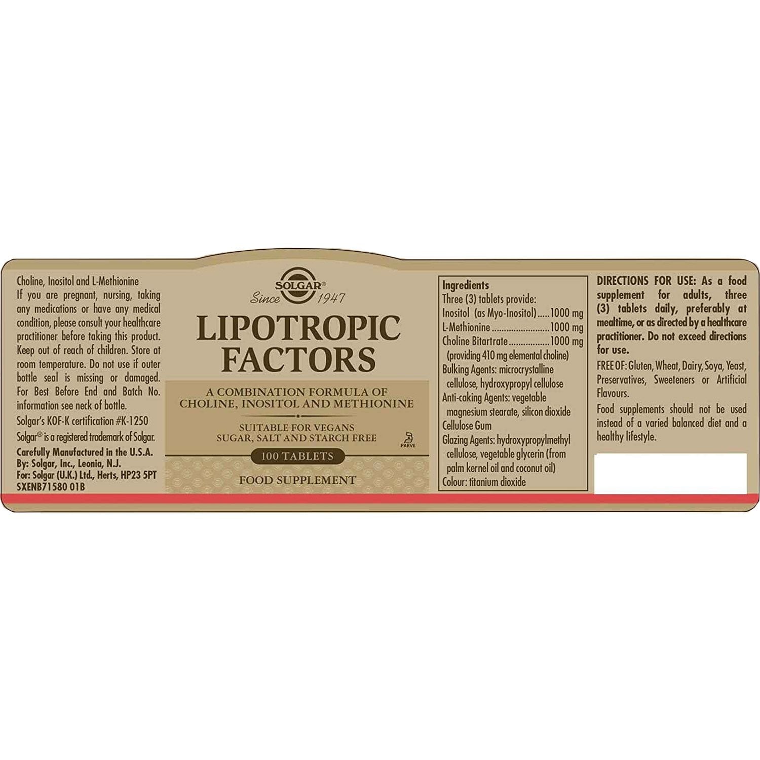 SOLGAR - Lipotropic Factors - 100tabs
