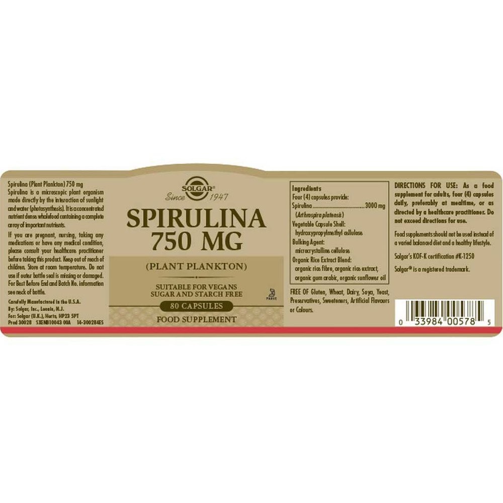 SOLGAR - Spirulina 750mg - 80caps