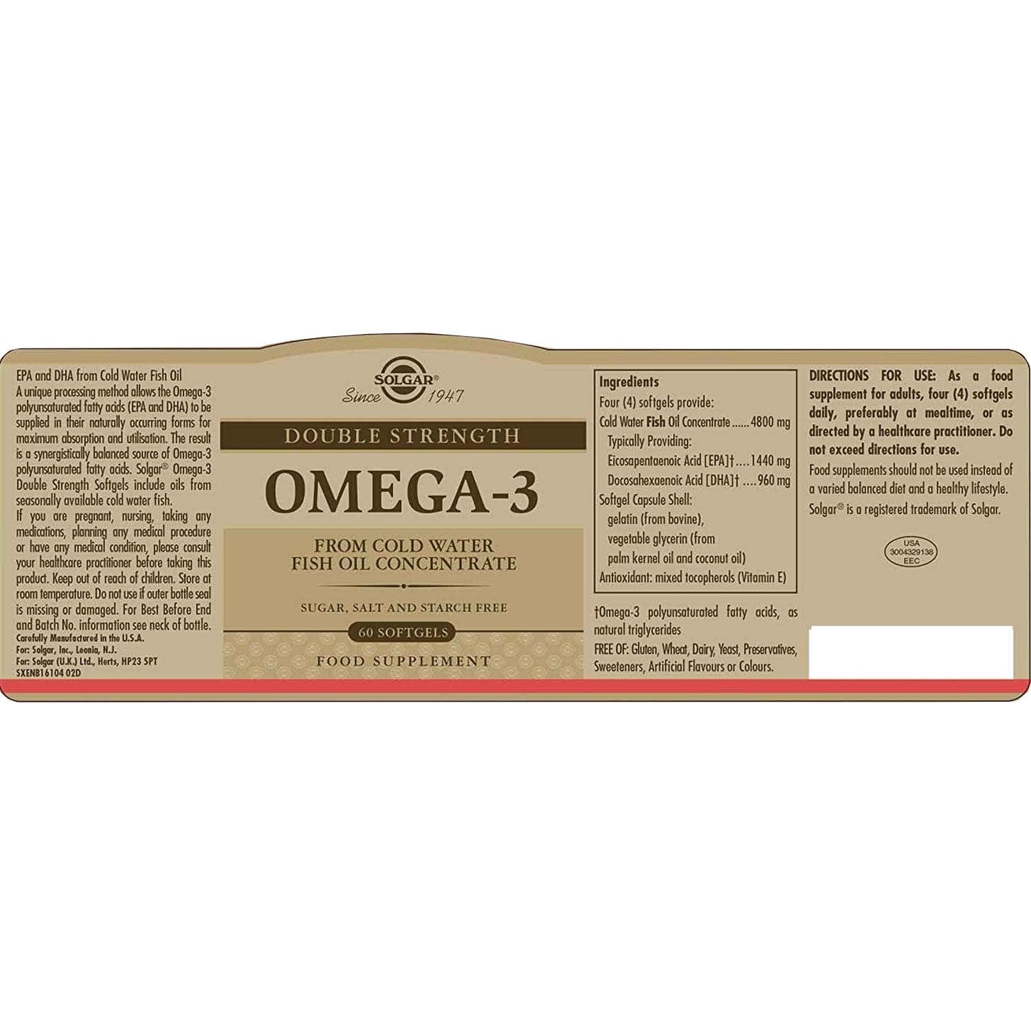 SOLGAR - Omega-3 Double Strength - 60softgels