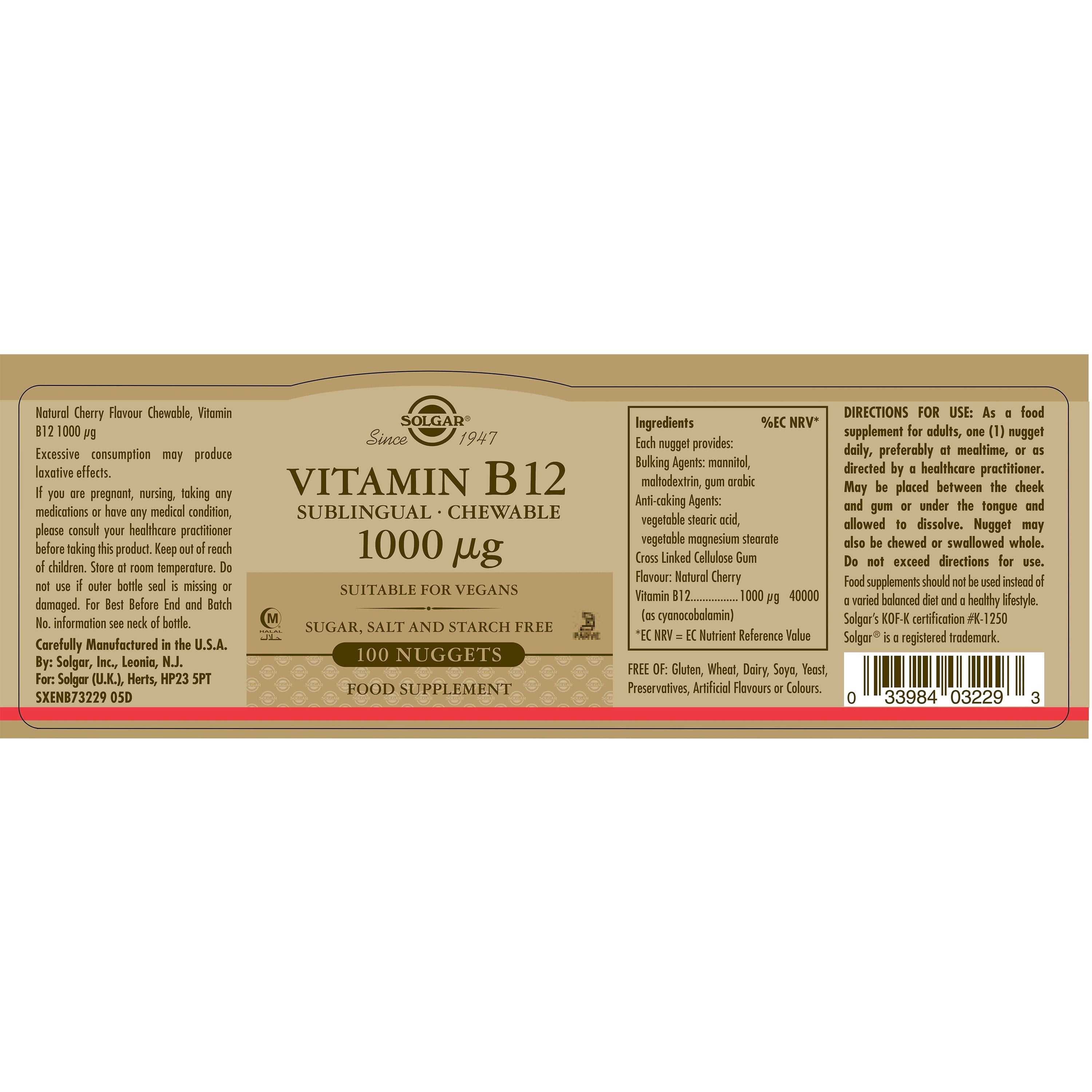 SOLGAR - Vitamin B12 1000μg - 100nuggets