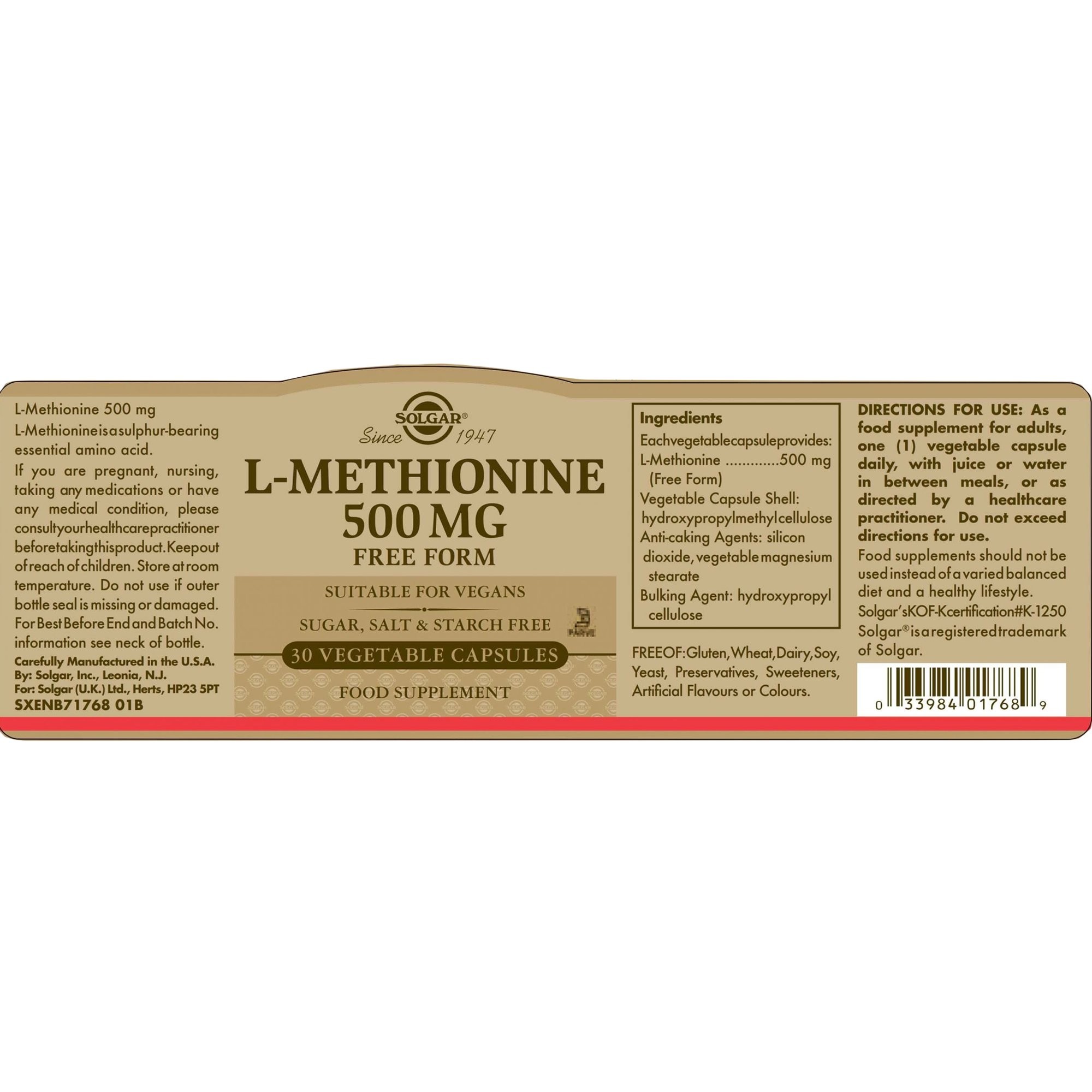 SOLGAR - L-Methionine 500mg - 30caps