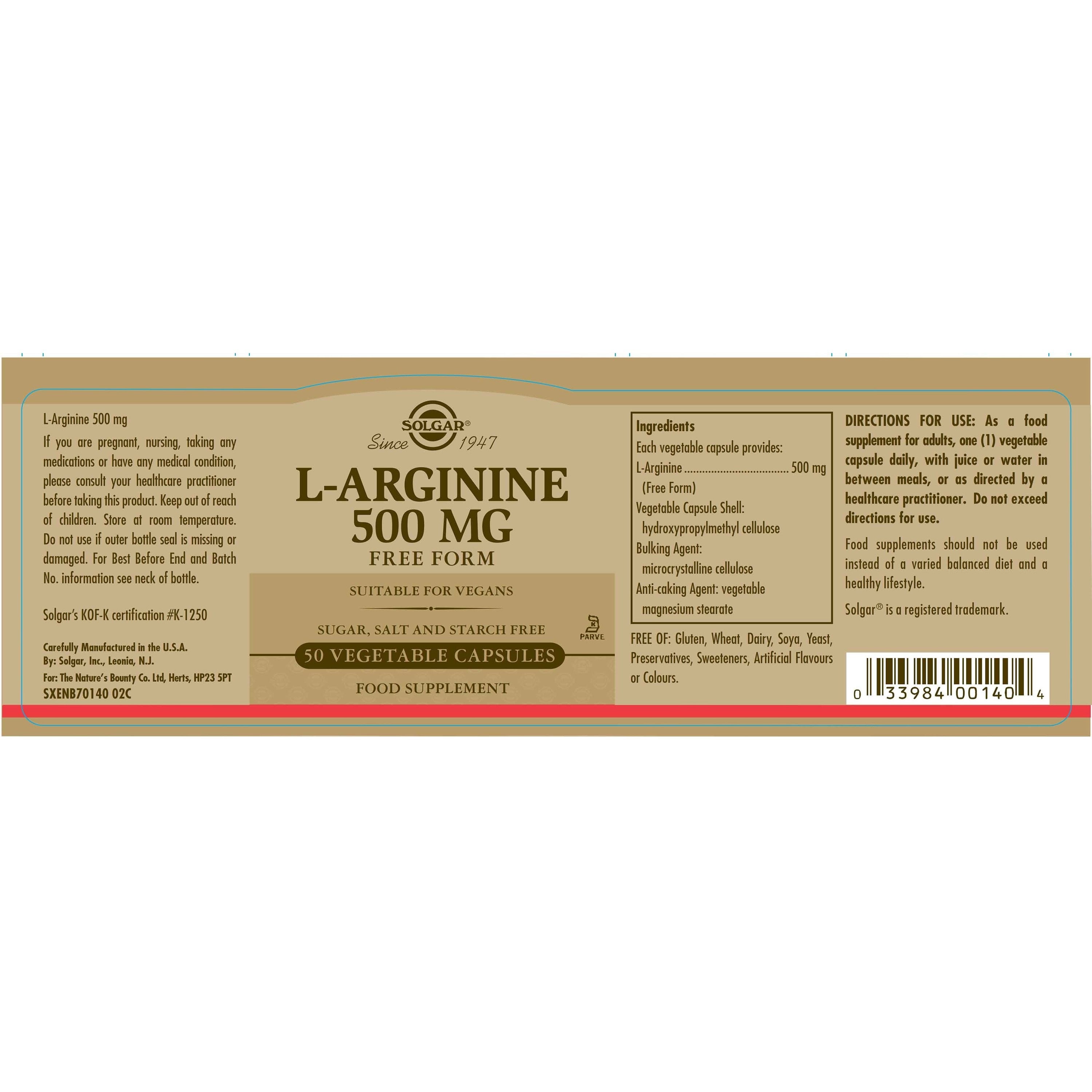 SOLGAR - L-Arginine 500mg - 50caps