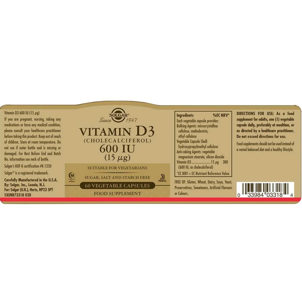 SOLGAR - Vitamin D3 600IU - 60caps