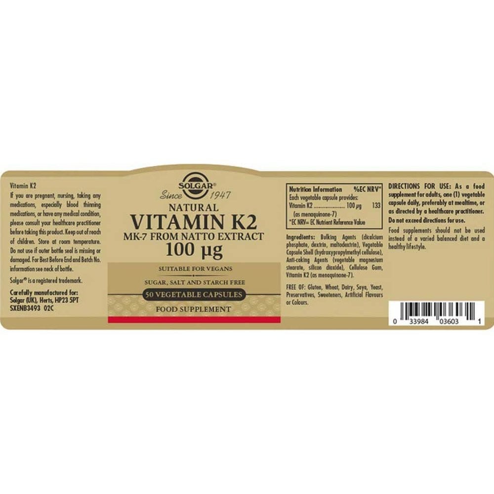 SOLGAR - Vitamin K2 100μg - 50tabs