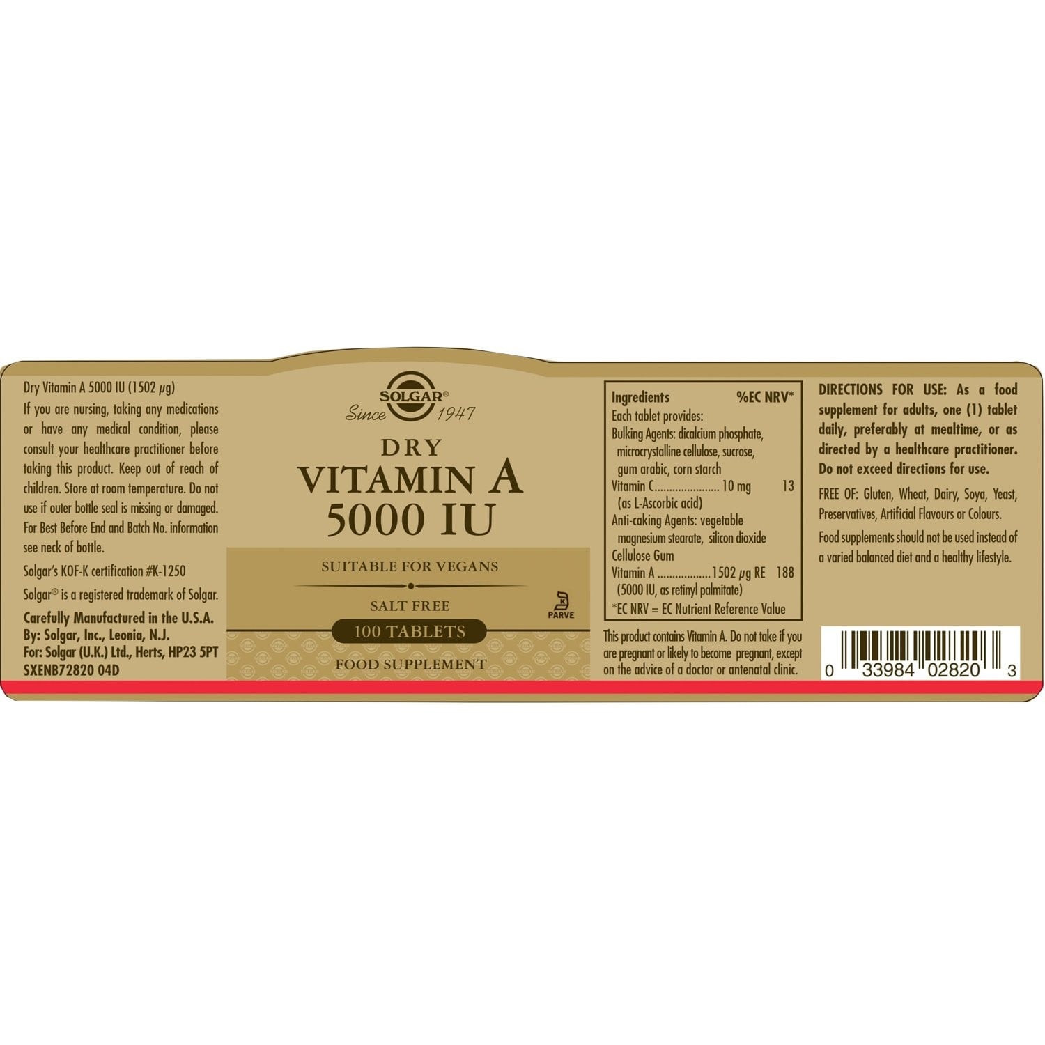 SOLGAR - Vitamin A 5000IU - 100tabs