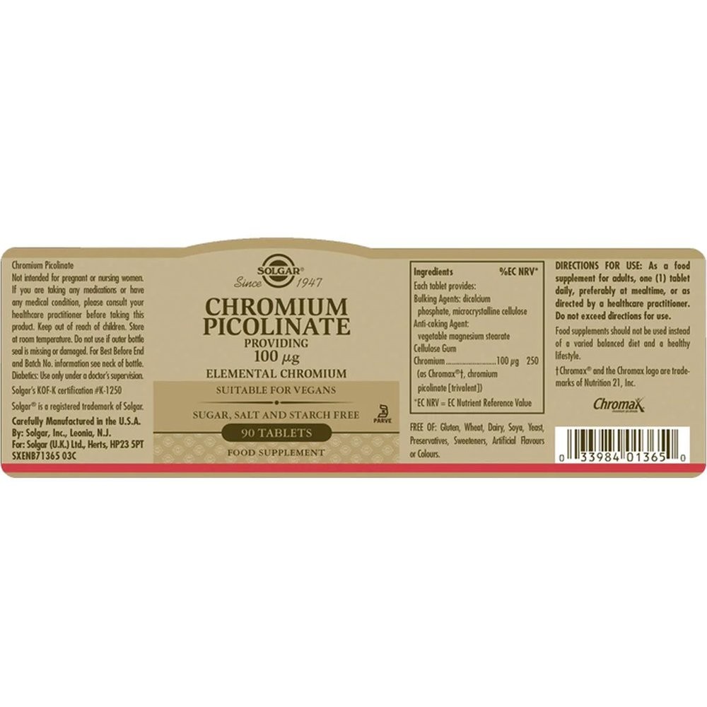 SOLGAR - Chromium Picolinate 100μg - 90tabs