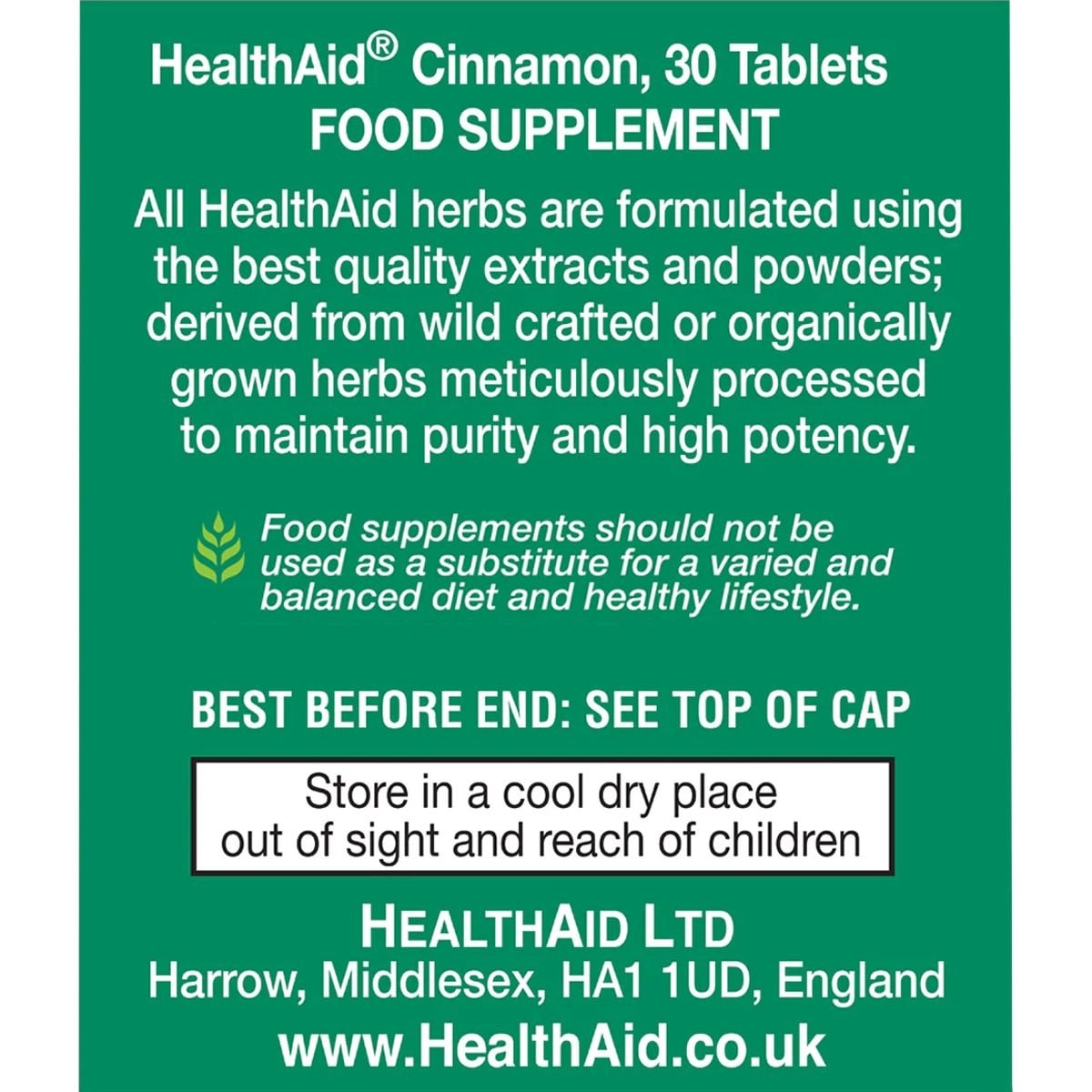 HEALTH AID - Cinnamon 850mg - 30caps