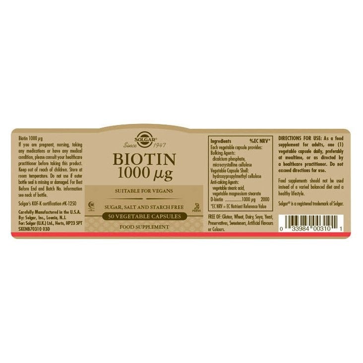 SOLGAR - Biotin 1000μg - 50caps