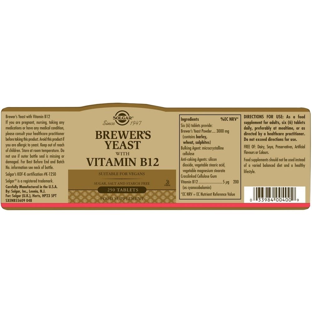 SOLGAR - Brewer’s Yeast with Vitamin B-12 - 250tabs
