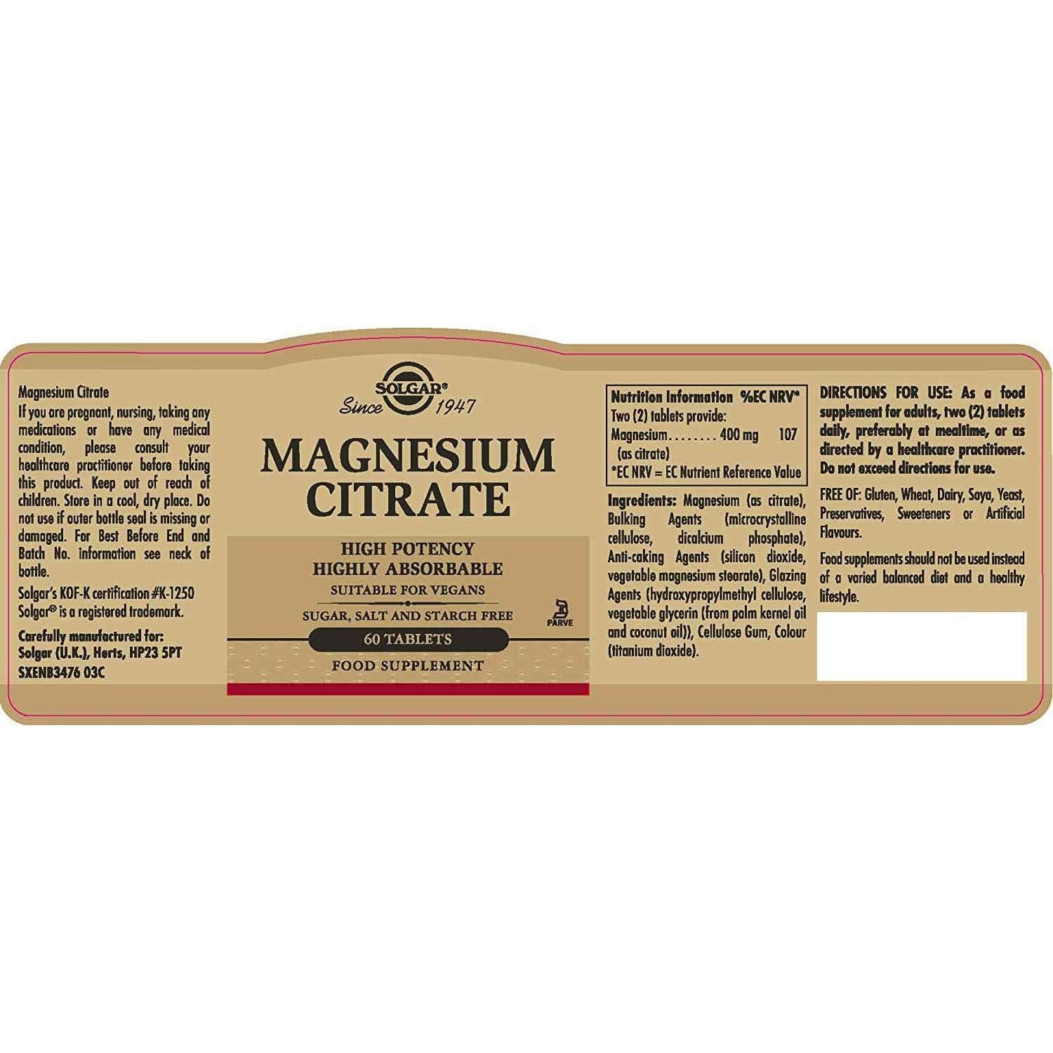 SOLGAR - Magnesium Citrate - 60tabs