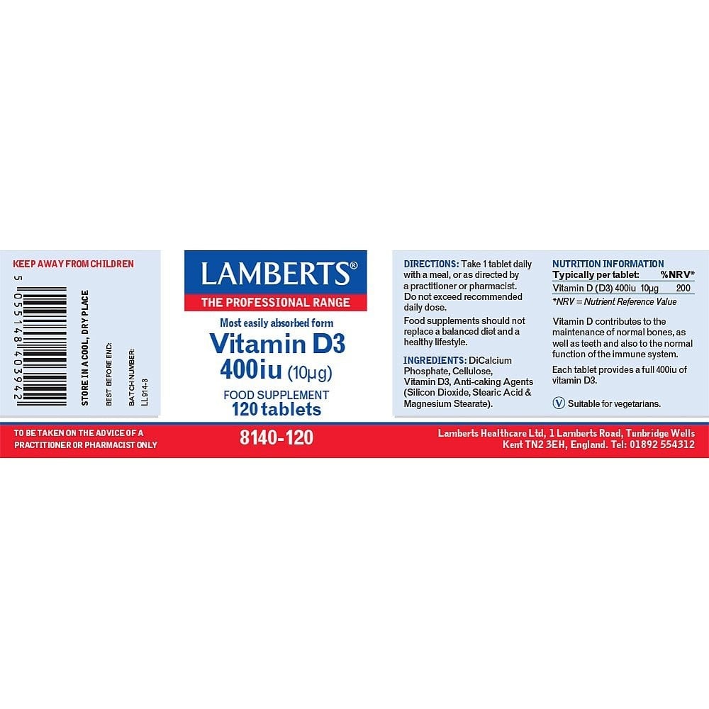 LAMBERTS - Vitamin D3 400iu - 120tabs