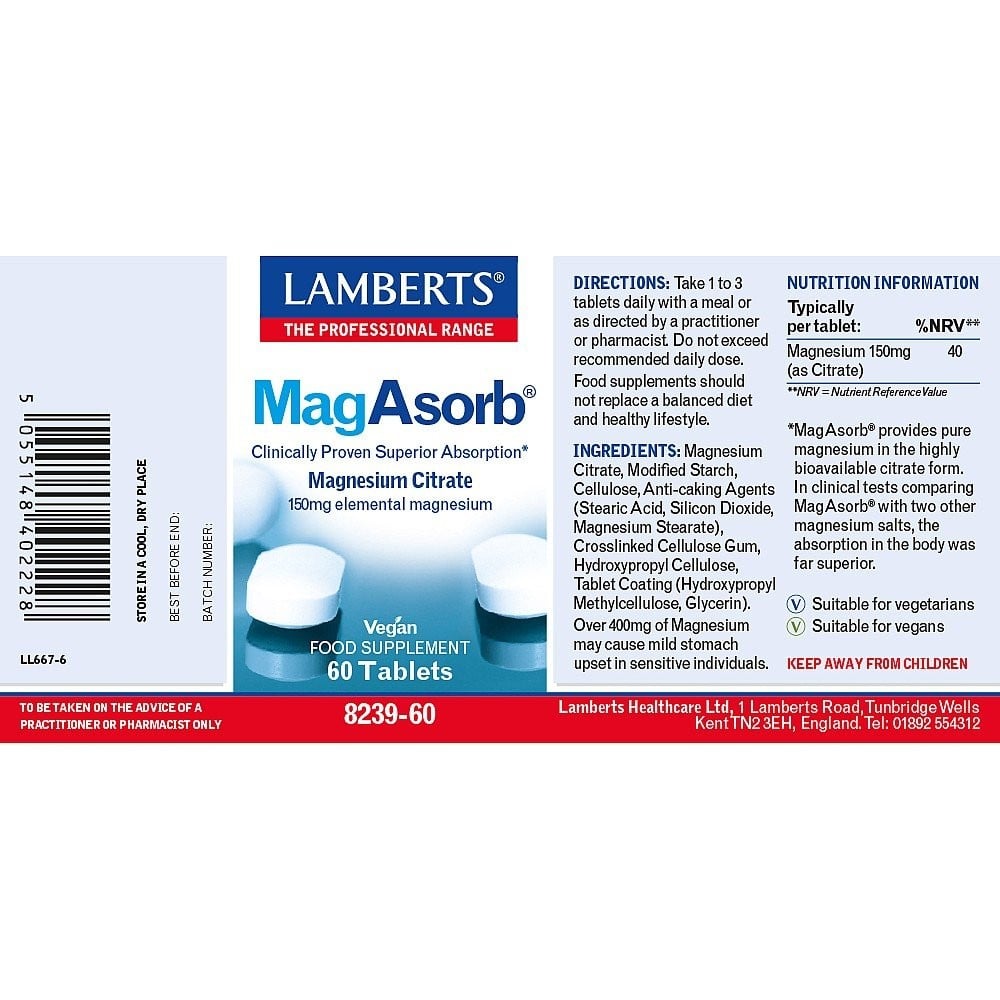 LAMBERTS - MagAsorb Magnesium (as Citrate) 150mg - 60tabs