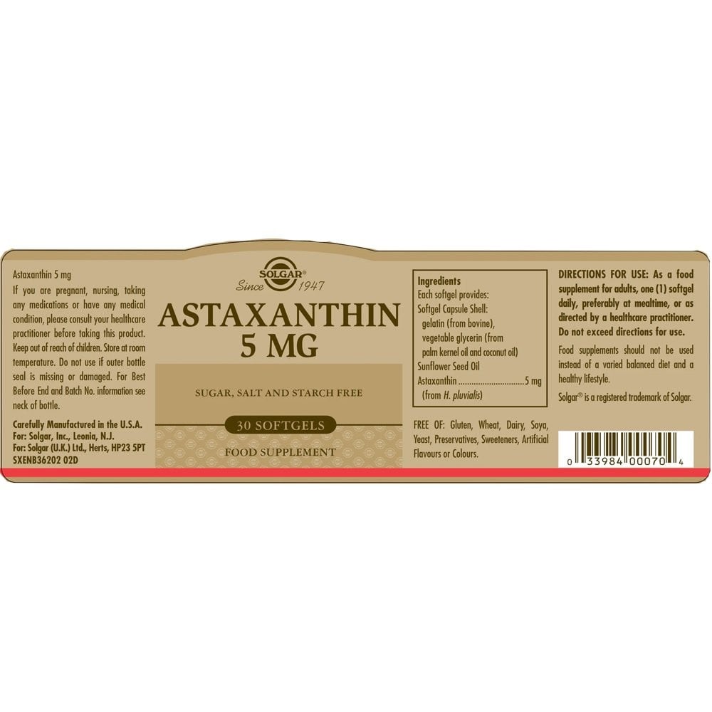 SOLGAR - Astaxanthin 5mg - 30softgels