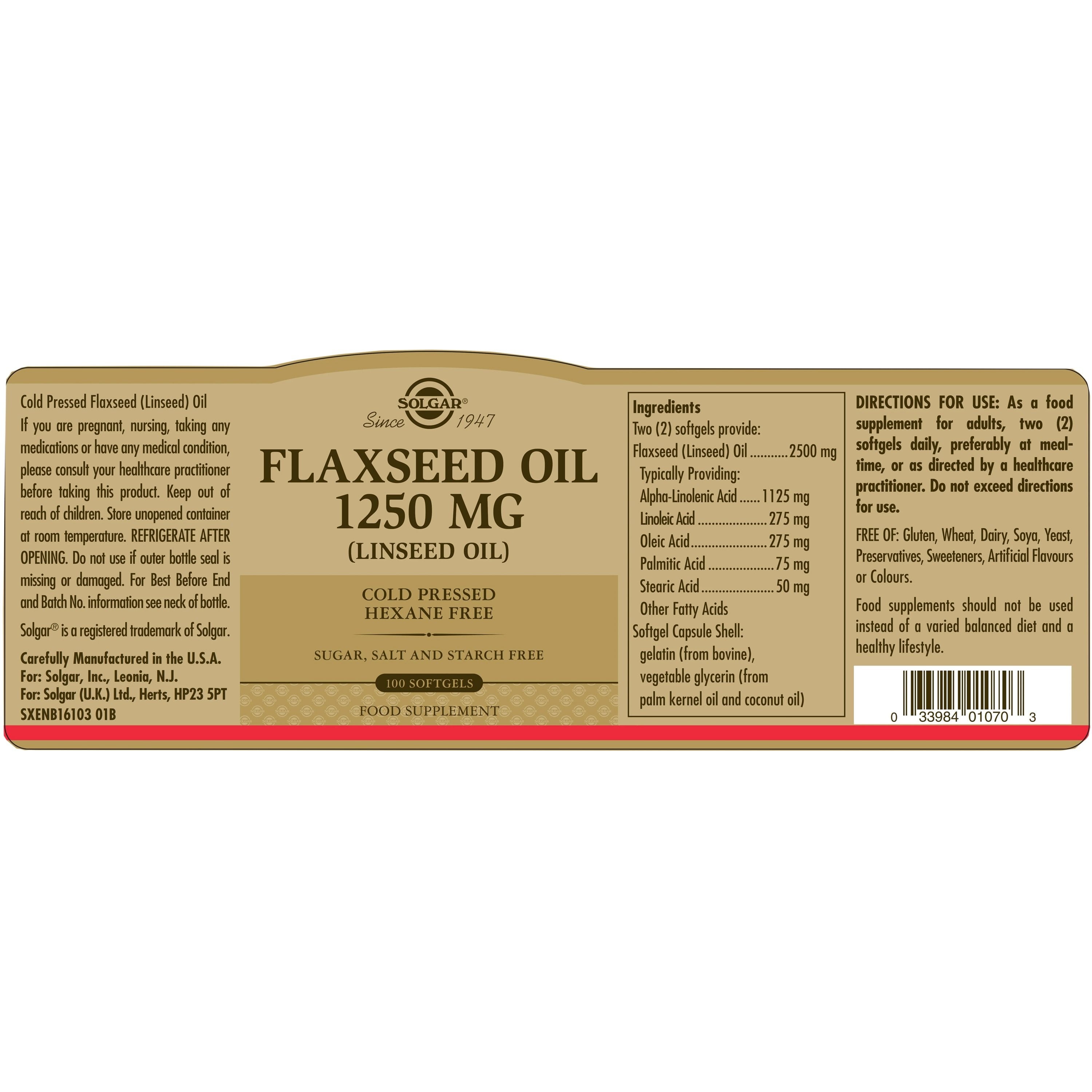 SOLGAR - Flaxseed Oil 1250mg - 100softgels